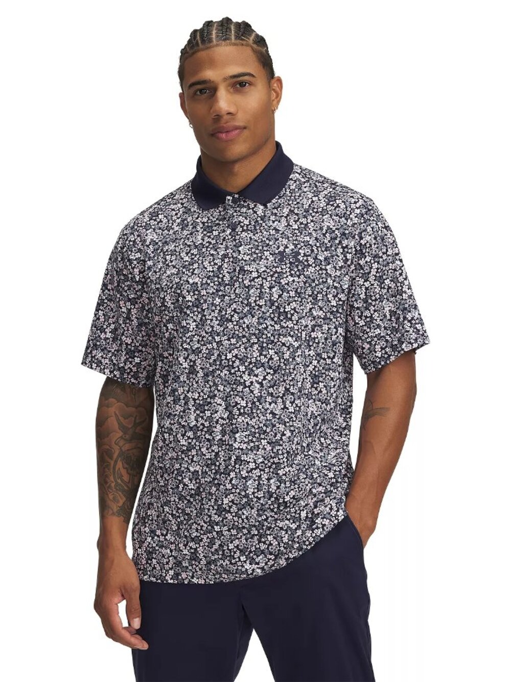 Men's Under Armour Matchplay Printed Golf Polo XXL, Navy Down Pour